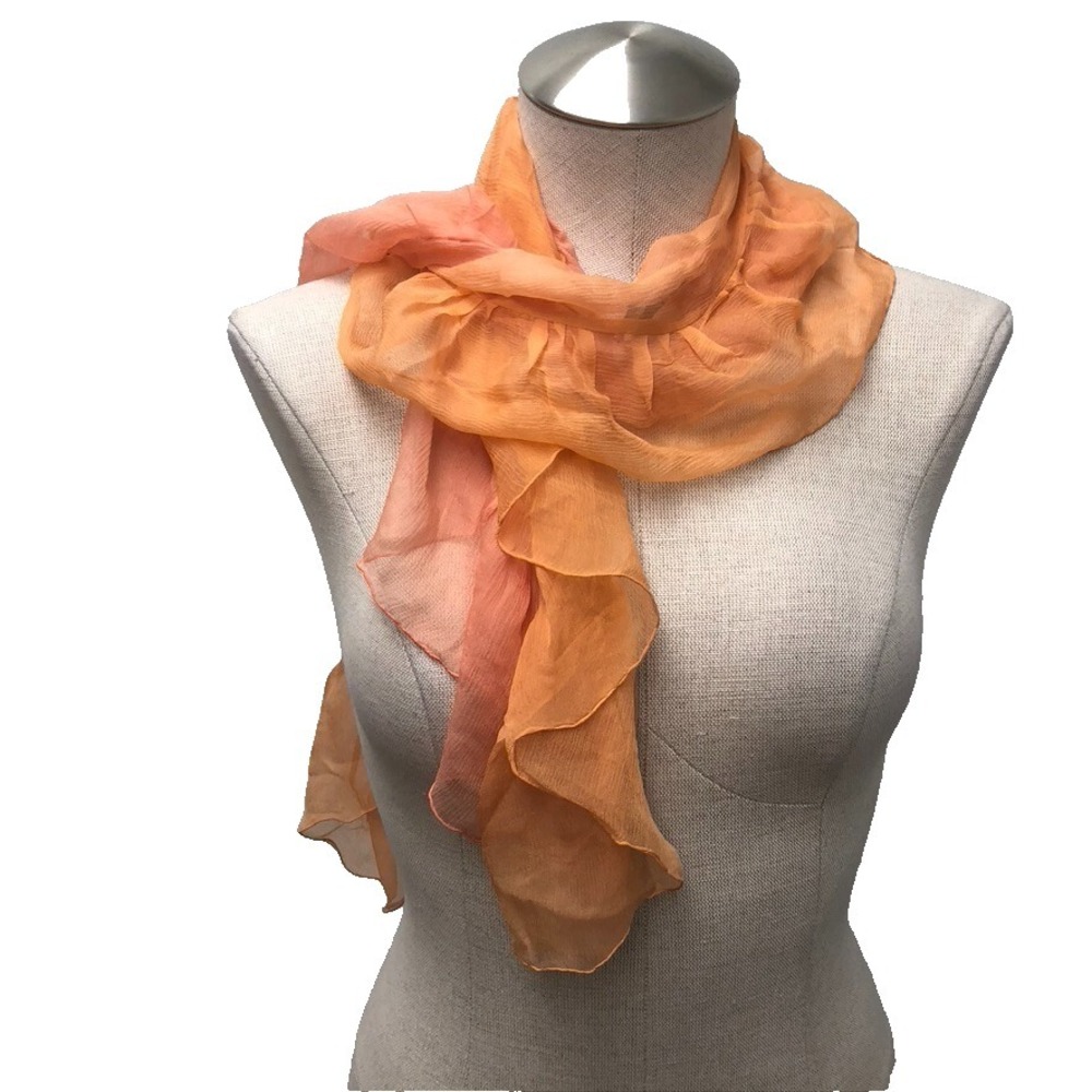 Bajra Summer Silk Scarf‎ Womens Orange Pink Coquette Vacation Resortwear 52x12